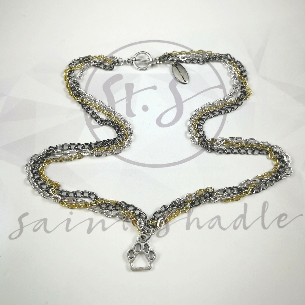 Handmade: 3 chain paw pendant necklace
